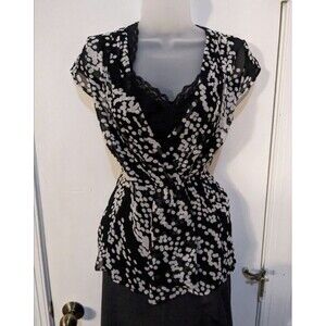 Banana Republic Black White Polkadot Faux Wrap Sheer V-neck Top S Work Corpgoth